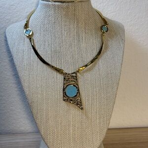 ANNE DICK Modernist|Brutalis Hammered Bronze Blue Inlay Pendant Necklace